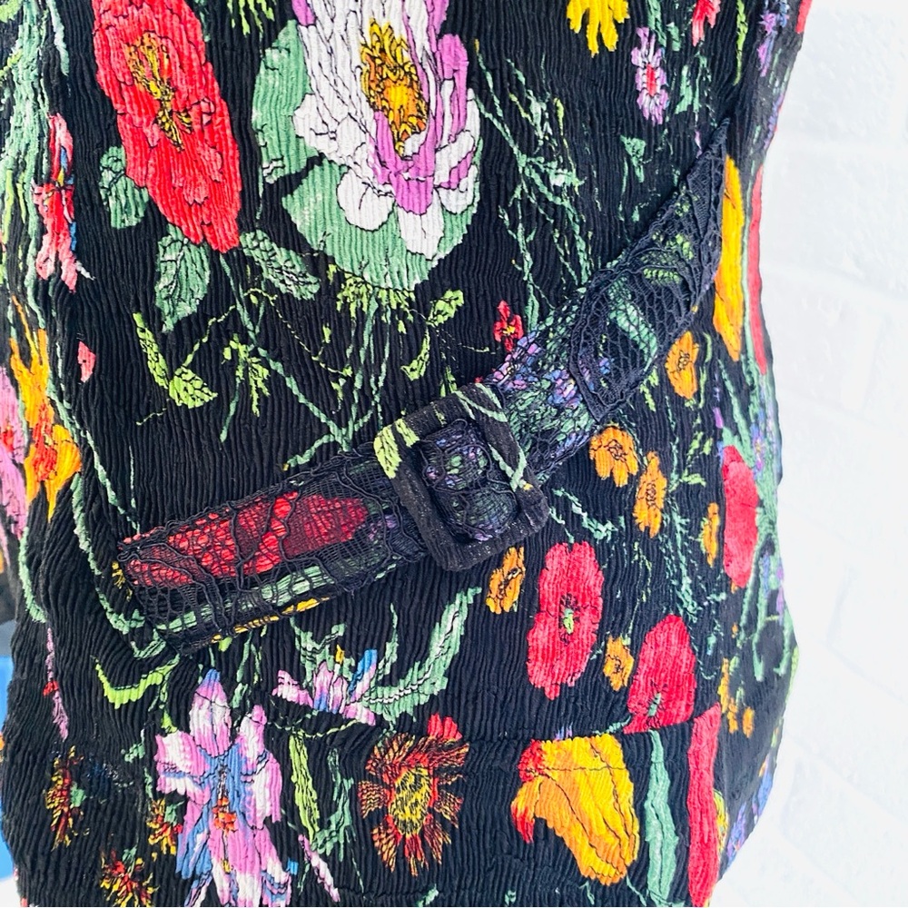 VINTAGE Jacket Blazer Alberto Makali Black Floral Large Boho WhimsyGoth Artsy - Picture 10 of 16